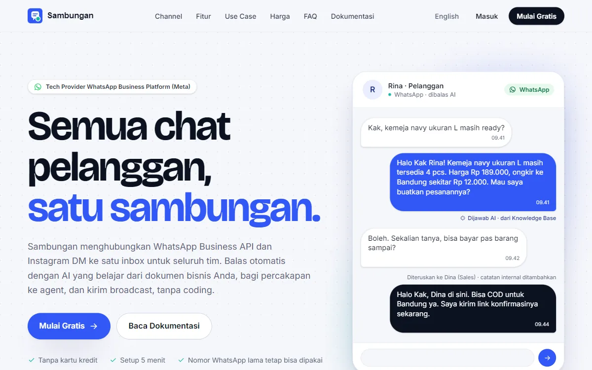 Tampilan halaman Sambungan
